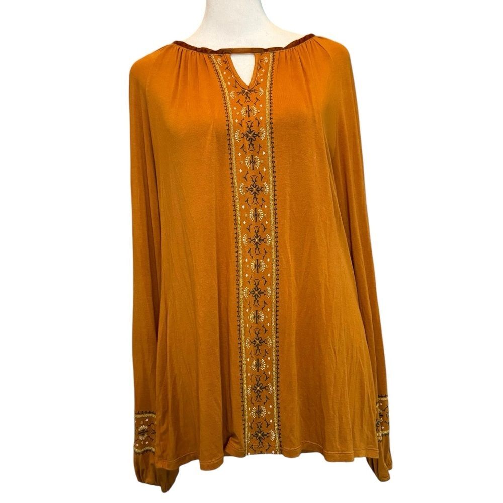 Tru Self Blouse Size Medium Mustard Long Sleeve Boho Bohemian Indie